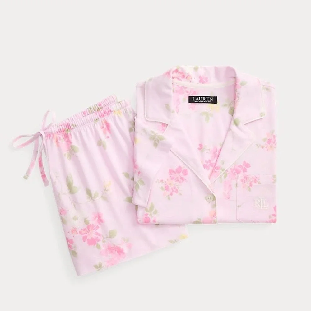 Lauren Ralph Lauren Pink Floral Pajama Set Short Sleeve Top Pants XL LN72515